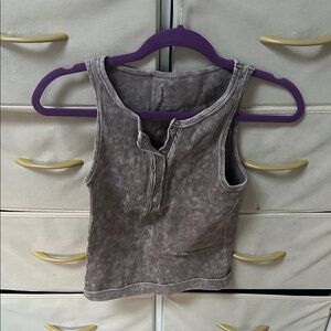 Brown Ribbed Sleeveless Top